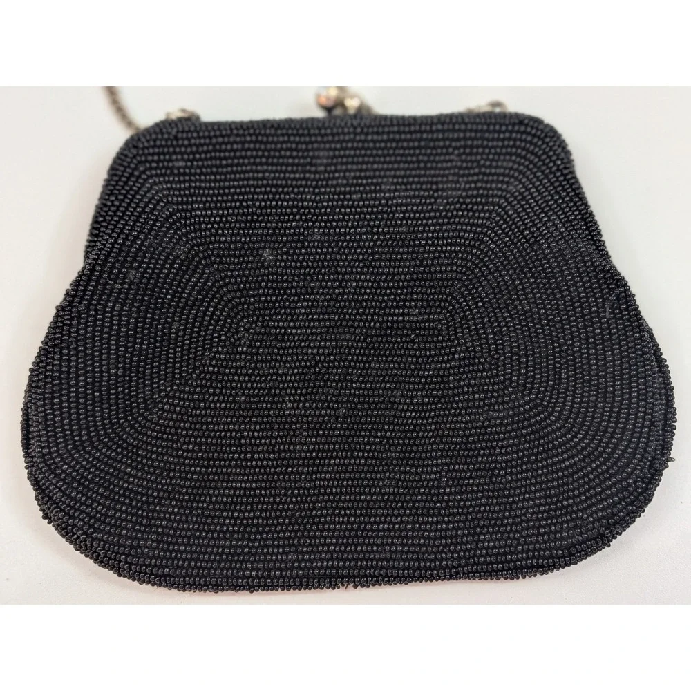 Vtg Richere Black Beaded Evening Purse Hand Made in Japan Rhinestone Clasp